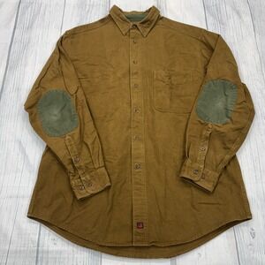 Woolrich Thick Button Shirt XL Brown‎ Cotton Pockets Elbow Patch Work Mens